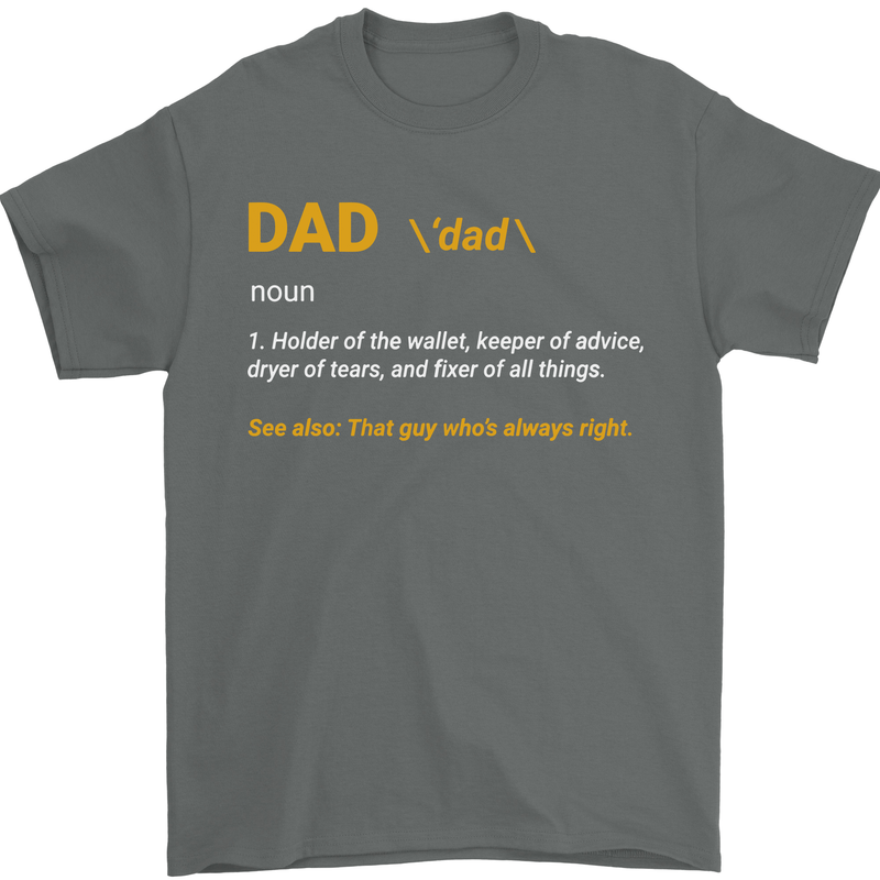 Dad Definition Funny Fathers Day Daddy Mens T-Shirt Cotton Gildan Charcoal