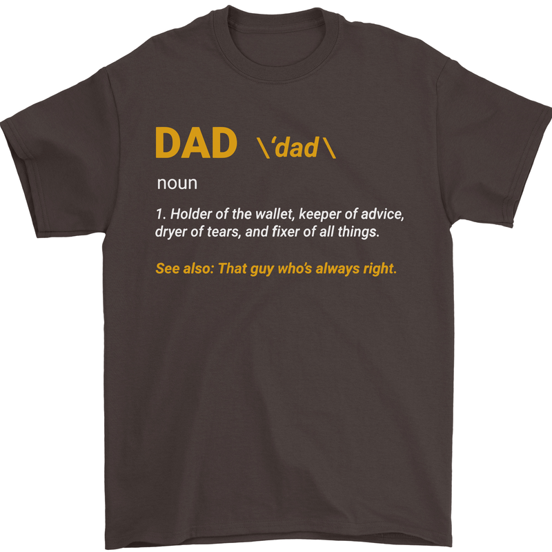 Dad Definition Funny Fathers Day Daddy Mens T-Shirt Cotton Gildan Dark Chocolate