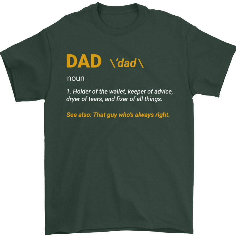 Dad Definition Funny Fathers Day Daddy Mens T-Shirt Cotton Gildan Forest Green