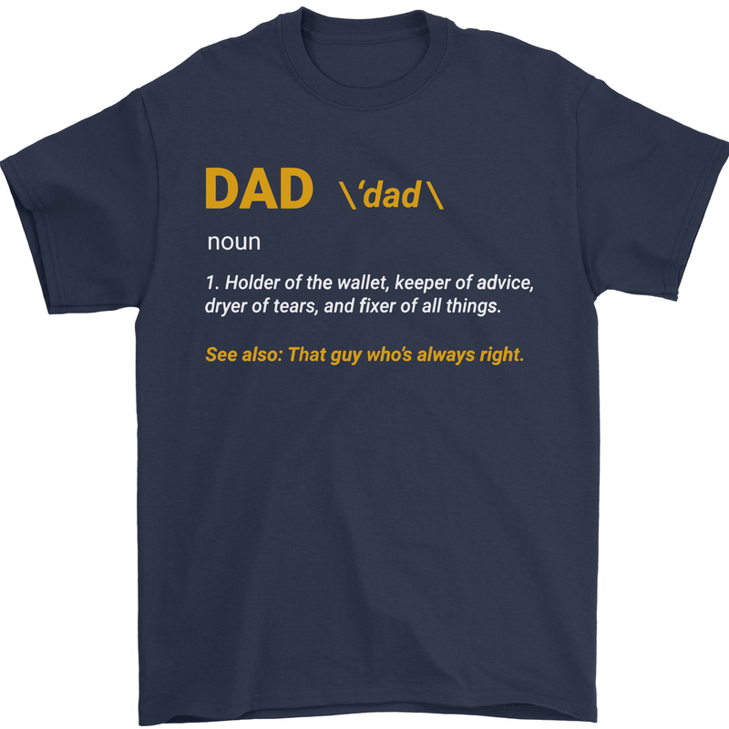 Dad Definition Funny Fathers Day Daddy Mens T-Shirt Cotton Gildan Navy Blue