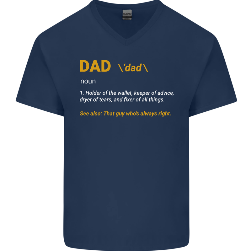 Dad Definition Funny Fathers Day Daddy Mens V-Neck Cotton T-Shirt Navy Blue