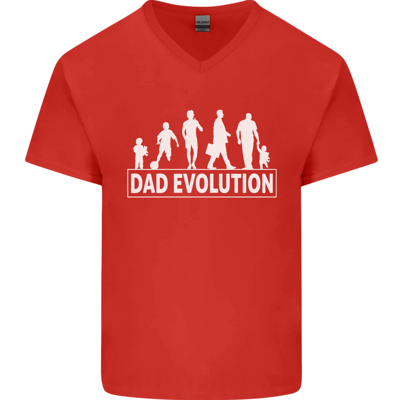 Dad Evolution Fathers Day Mens V-Neck Cotton T-Shirt Red