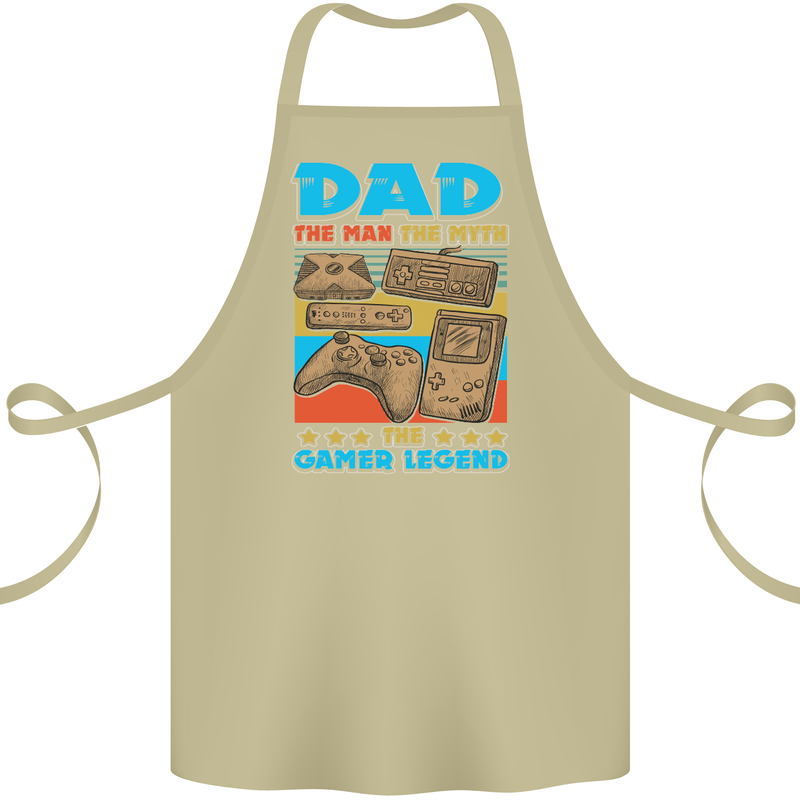 Dad Gamer Legend Fathers Day Gaming Funny Cotton Apron 100% Organic Khaki