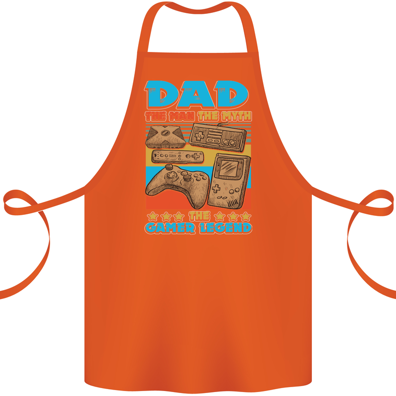 Dad Gamer Legend Fathers Day Gaming Funny Cotton Apron 100% Organic Orange