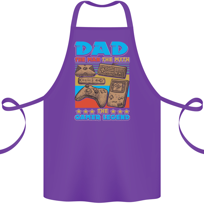 Dad Gamer Legend Fathers Day Gaming Funny Cotton Apron 100% Organic Purple