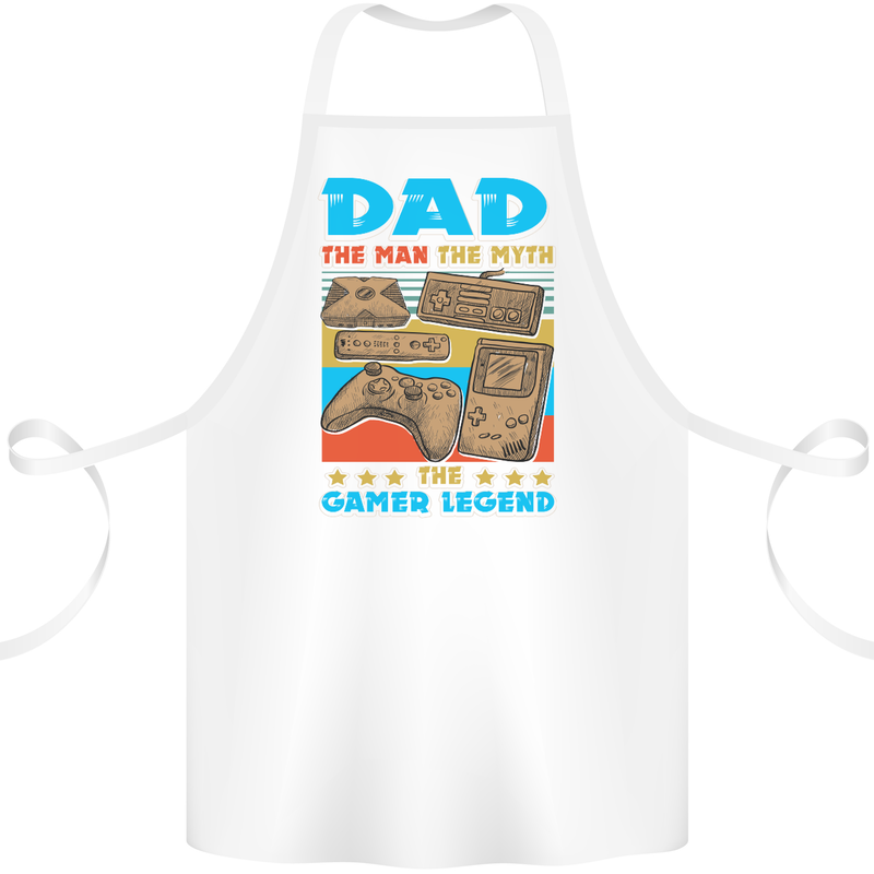 Dad Gamer Legend Fathers Day Gaming Funny Cotton Apron 100% Organic White