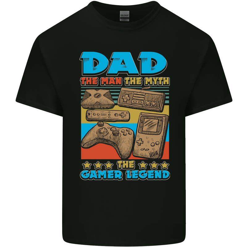 Dad Gamer Legend Fathers Day Gaming Funny Mens Cotton T-Shirt Tee Top Black