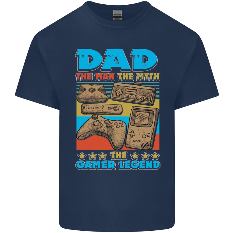 Dad Gamer Legend Fathers Day Gaming Funny Mens Cotton T-Shirt Tee Top Navy Blue