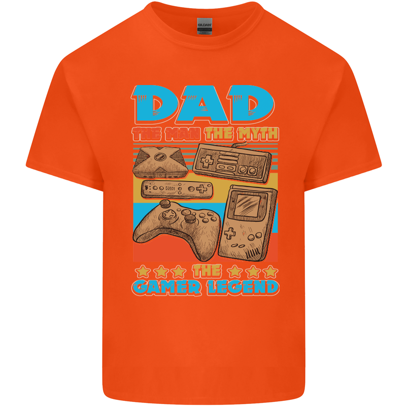 Dad Gamer Legend Fathers Day Gaming Funny Mens Cotton T-Shirt Tee Top Orange