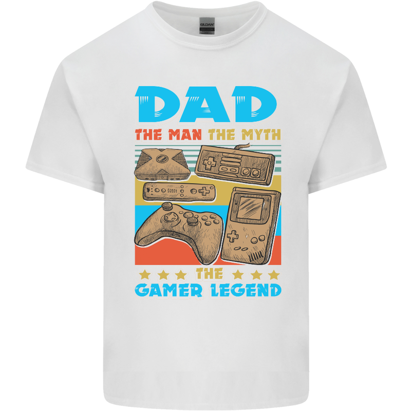 Dad Gamer Legend Fathers Day Gaming Funny Mens Cotton T-Shirt Tee Top White