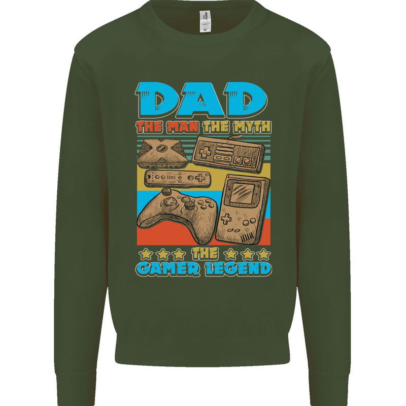 Dad Gamer Legend Fathers Day Gaming Funny Mens Sweatshirt Jumper Forest Green