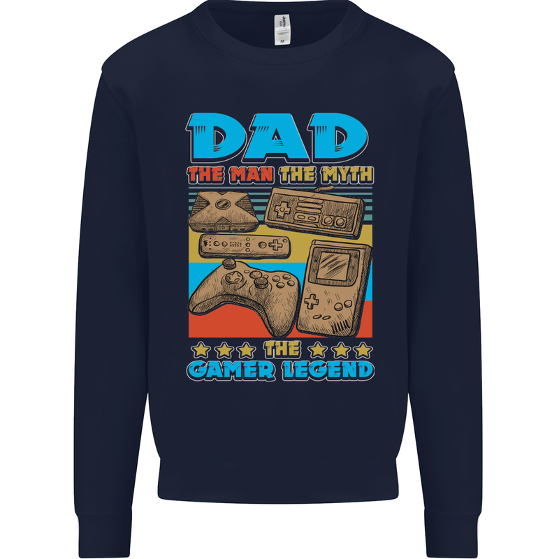 Dad Gamer Legend Fathers Day Gaming Funny Mens Sweatshirt Jumper Navy Blue