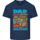 Dad Gamer Legend Fathers Day Gaming Funny Mens V-Neck Cotton T-Shirt Navy Blue