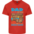 Dad Gamer Legend Fathers Day Gaming Funny Mens V-Neck Cotton T-Shirt Red