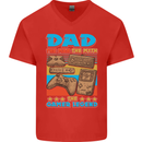 Dad Gamer Legend Fathers Day Gaming Funny Mens V-Neck Cotton T-Shirt Red