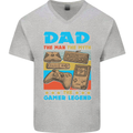 Dad Gamer Legend Fathers Day Gaming Funny Mens V-Neck Cotton T-Shirt Sports Grey