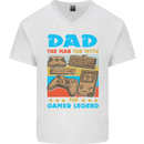 Dad Gamer Legend Fathers Day Gaming Funny Mens V-Neck Cotton T-Shirt White