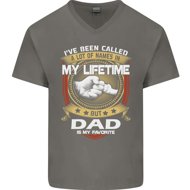 Dad Is My Favourite Funny Fathers Day Mens V-Neck Cotton T-Shirt Charcoal