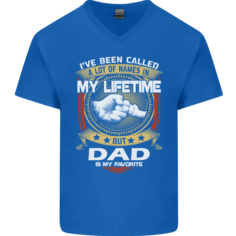 Dad Is My Favourite Funny Fathers Day Mens V-Neck Cotton T-Shirt Royal Blue