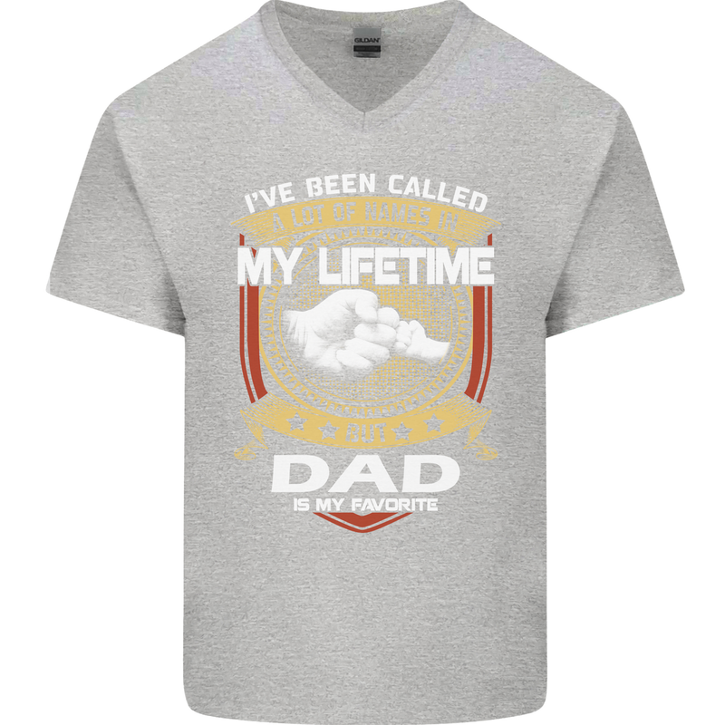 Dad Is My Favourite Funny Fathers Day Mens V-Neck Cotton T-Shirt Sports Grey