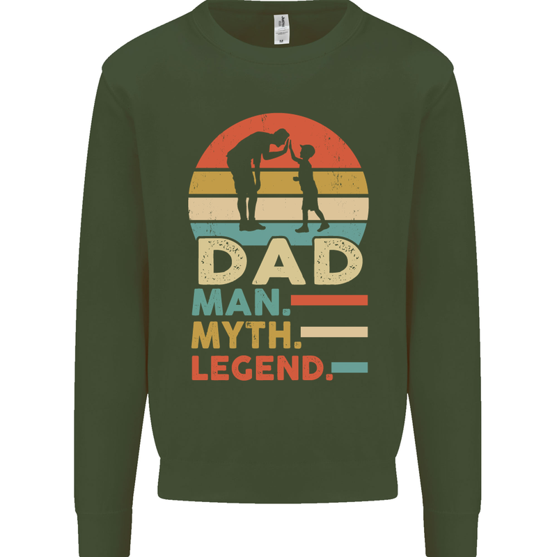 Dad Man Myth Legend Funny Fathers Day Mens Sweatshirt Jumper Forest Green