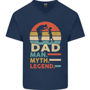 Dad Man Myth Legend Funny Fathers Day Mens V-Neck Cotton T-Shirt Navy Blue