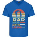 Dad Man Myth Legend Funny Fathers Day Mens V-Neck Cotton T-Shirt Royal Blue