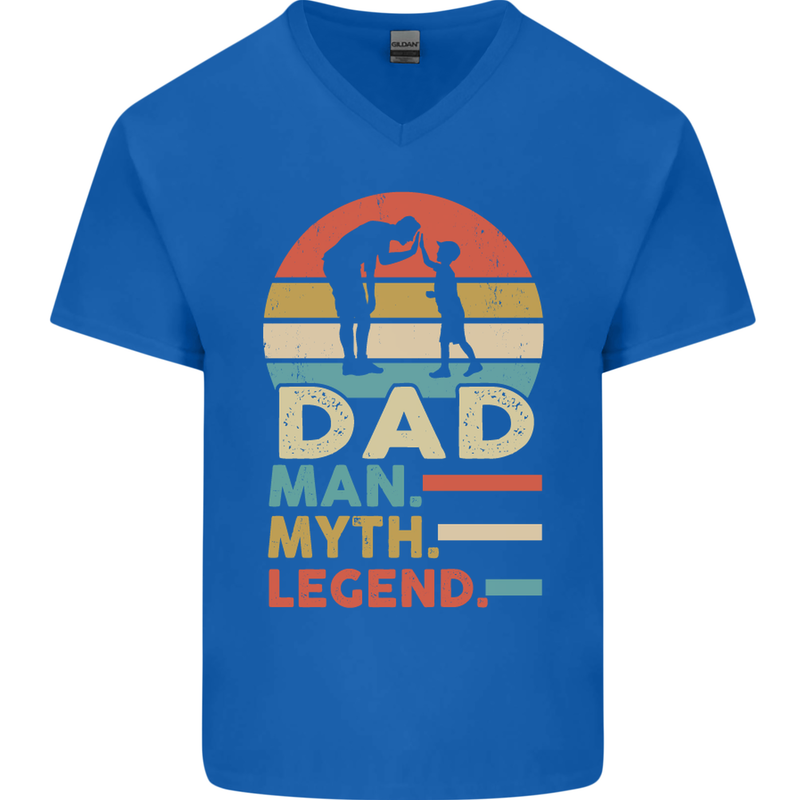 Dad Man Myth Legend Funny Fathers Day Mens V-Neck Cotton T-Shirt Royal Blue