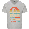 Dad Man Myth Legend Funny Fathers Day Mens V-Neck Cotton T-Shirt Sports Grey