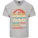 Dad Man Myth Legend Funny Fathers Day Mens V-Neck Cotton T-Shirt Sports Grey
