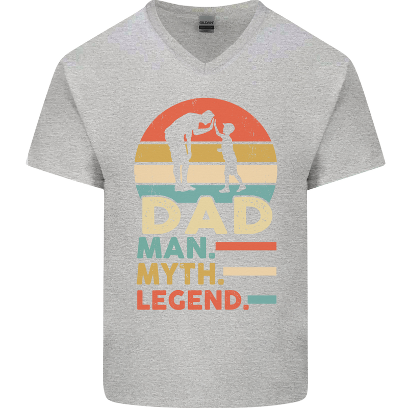 Dad Man Myth Legend Funny Fathers Day Mens V-Neck Cotton T-Shirt Sports Grey