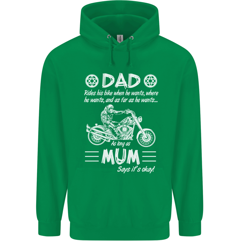 Dad Mum Biker Motorcycle Motorbike Funny Mens 80% Cotton Hoodie Irish Green