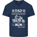 Dad Mum Biker Motorcycle Motorbike Funny Mens V-Neck Cotton T-Shirt Navy Blue