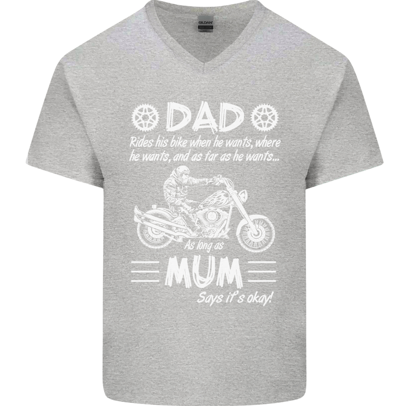 Dad Mum Biker Motorcycle Motorbike Funny Mens V-Neck Cotton T-Shirt Sports Grey
