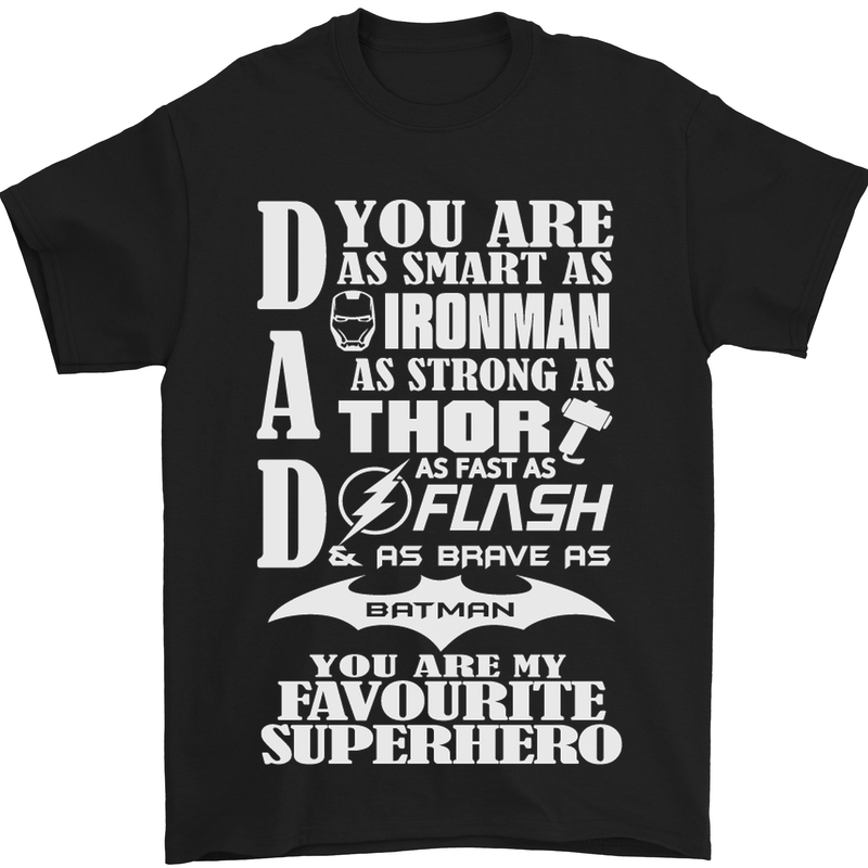 Dad My Favourite Superhero Father's Day Mens T-Shirt Cotton Gildan Black