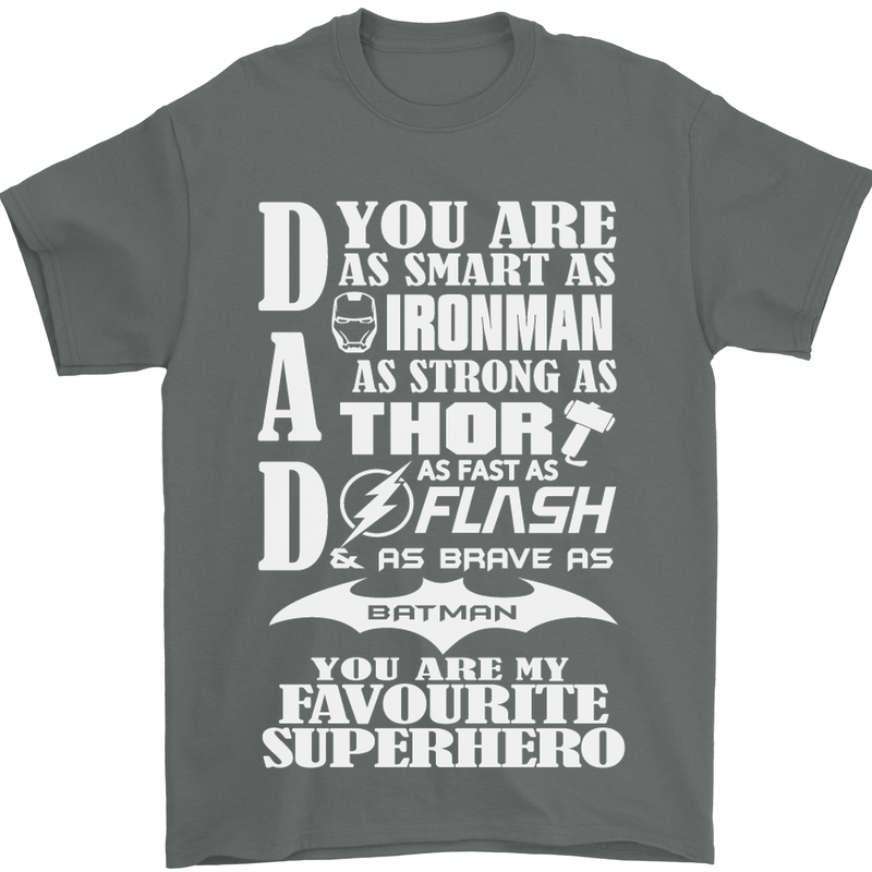 Dad My Favourite Superhero Father's Day Mens T-Shirt Cotton Gildan Charcoal