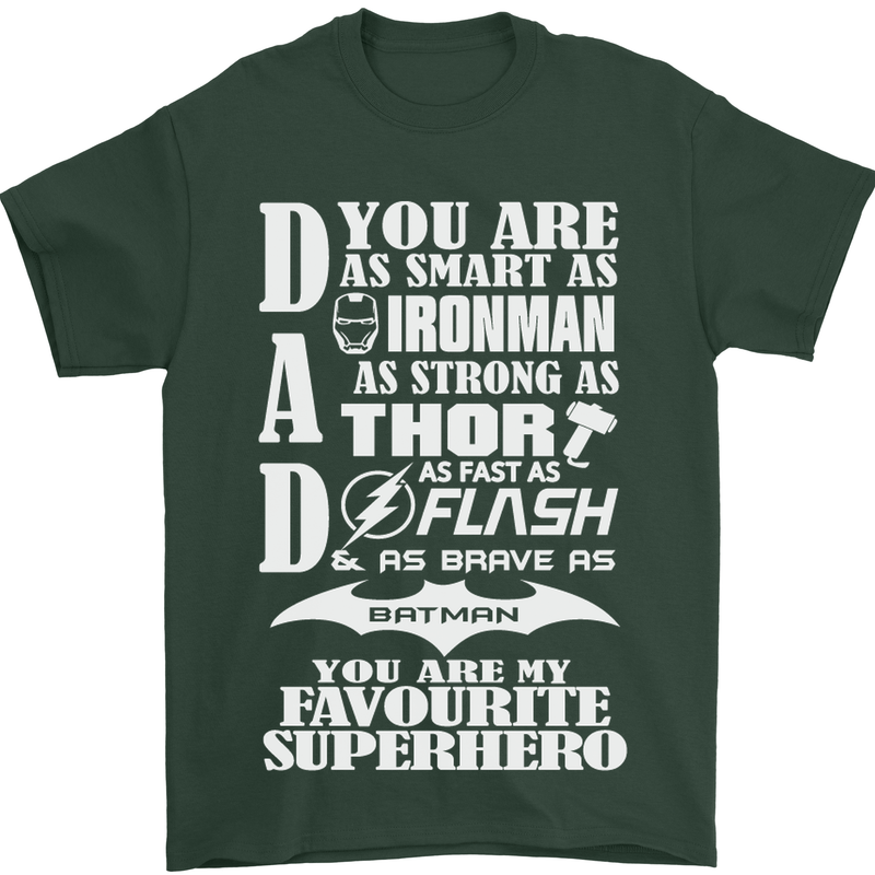 Dad My Favourite Superhero Father's Day Mens T-Shirt Cotton Gildan Forest Green