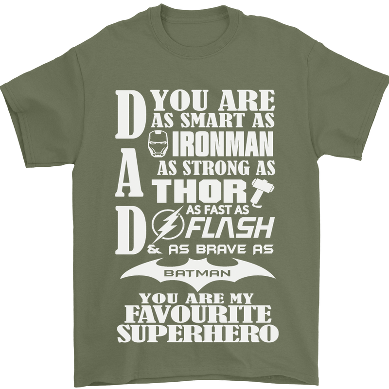 Dad My Favourite Superhero Father's Day Mens T-Shirt Cotton Gildan Military Green
