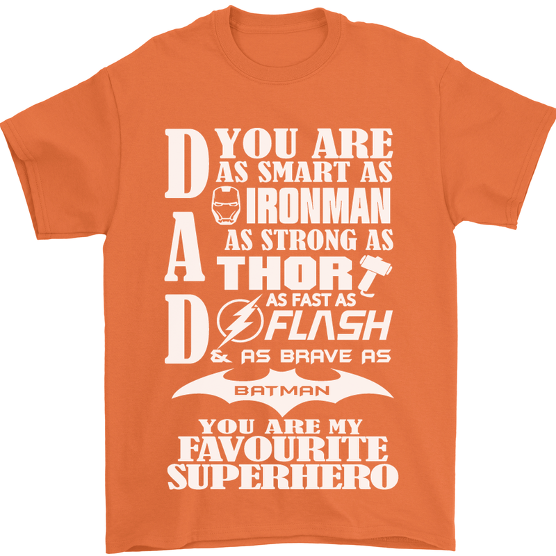 Dad My Favourite Superhero Father's Day Mens T-Shirt Cotton Gildan Orange