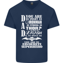 Dad My Favourite Superhero Father's Day Mens V-Neck Cotton T-Shirt Navy Blue