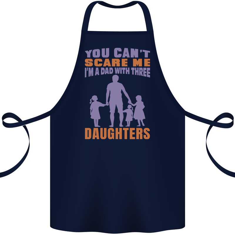 Dad With Three Daughters Funny Fathers Day Cotton Apron 100% Organic Navy Blue