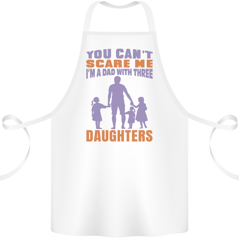 Dad With Three Daughters Funny Fathers Day Cotton Apron 100% Organic White