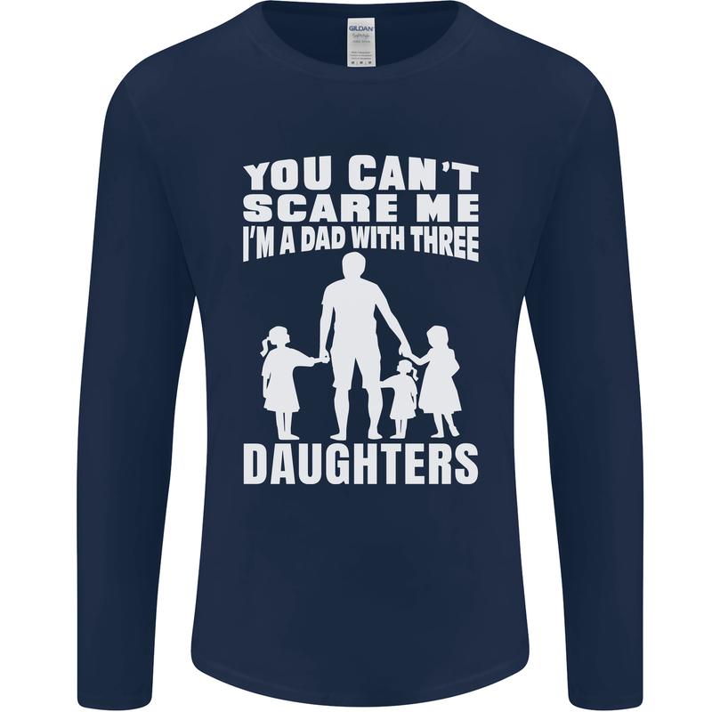 Dad With Three Daughters Funny Fathers Day Mens Long Sleeve T-Shirt Navy Blue