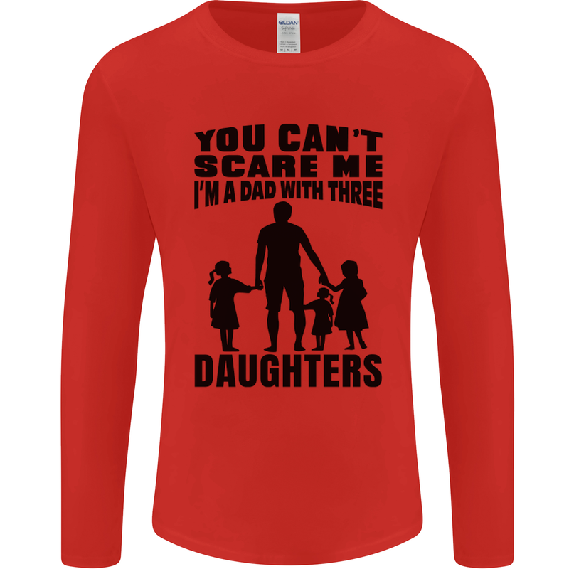 Dad With Three Daughters Funny Fathers Day Mens Long Sleeve T-Shirt Red