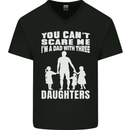 Dad With Three Daughters Funny Fathers Day Mens V-Neck Cotton T-Shirt Black