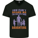 Dad With Three Daughters Funny Fathers Day Mens V-Neck Cotton T-Shirt Black