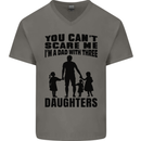Dad With Three Daughters Funny Fathers Day Mens V-Neck Cotton T-Shirt Charcoal