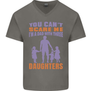 Dad With Three Daughters Funny Fathers Day Mens V-Neck Cotton T-Shirt Charcoal