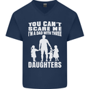 Dad With Three Daughters Funny Fathers Day Mens V-Neck Cotton T-Shirt Navy Blue