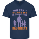 Dad With Three Daughters Funny Fathers Day Mens V-Neck Cotton T-Shirt Navy Blue